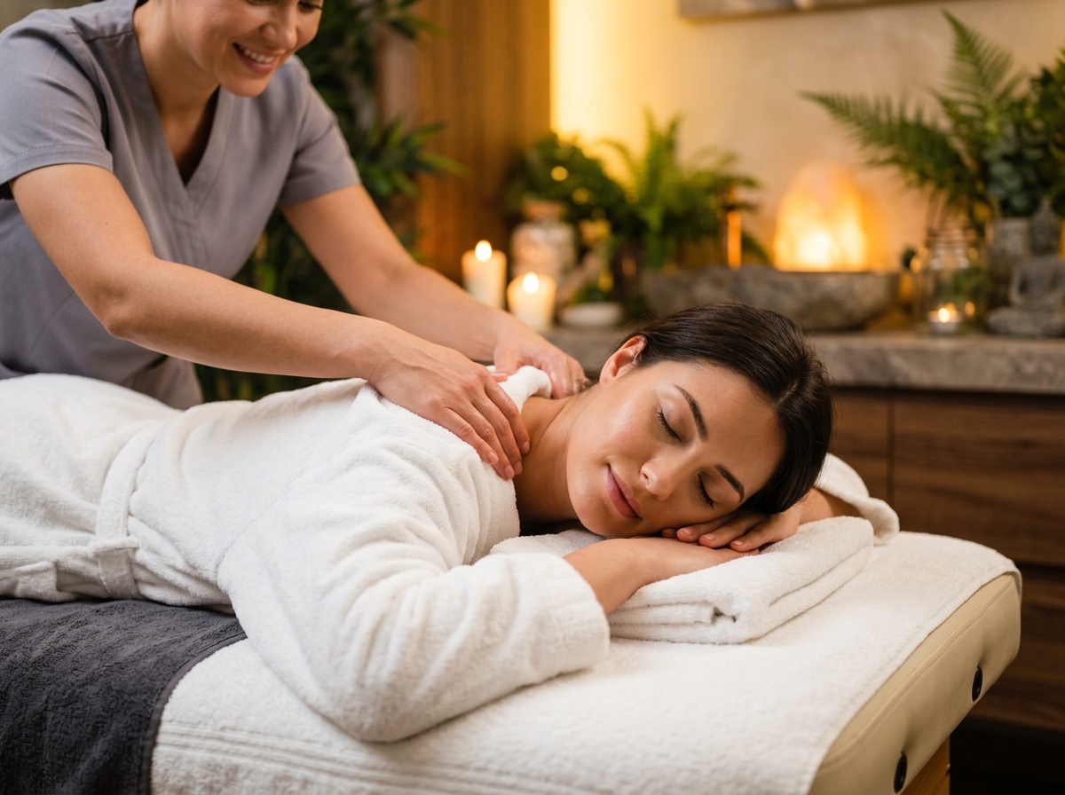 Ambiente acolhedor de massoterapia e autocuidado